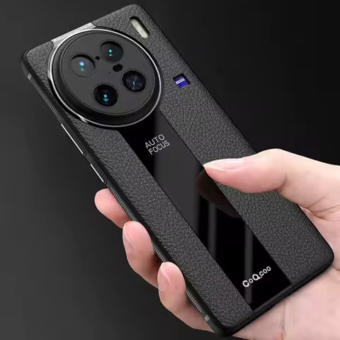 For Vivo X90 Pro Plus Case Luxury Lichi Leather +Soft TPU Ultra Thin Lens Protection Slim Matte Cove
