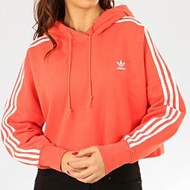 現貨 iShoes正品 Adidas Originals 女款 桃 粉 白 短版 帽T 上衣 休閒 衣服 FM3274