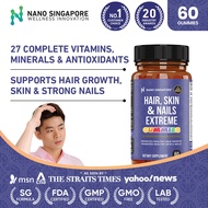 Nano Singapore Hair Skin & Nails Extreme Gummies with Multivitamin A B C D E (60 gummies)