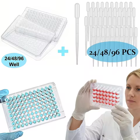 24/48/96-Well Plastic Culture Plates with 24/48/96Pcs Plastic 3ml Droppers, Suitable for Laboratory