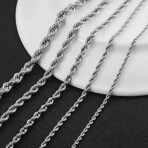 2.3mm/3mm/4mm/5mm/6mm Stainless Steel Twisted Rope Chain Silver Color Necklace for Men Women 16 to 3