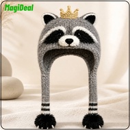 MagiDeal Playful Raccoon Winter Hat Soft Textured Animal Knit Beanie Funny Beanie Hat with Ear Flaps