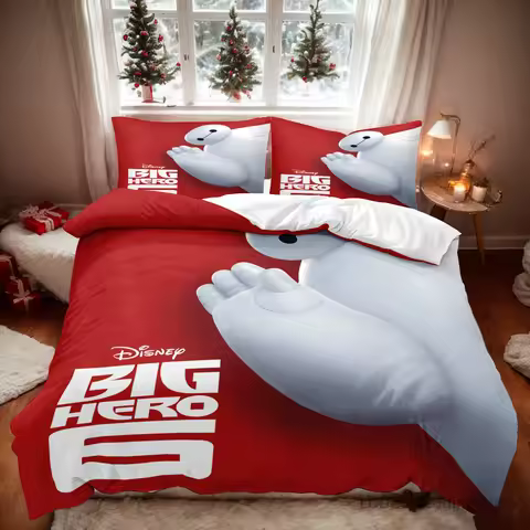 Big Hero 6 Bedding Set Baymax Hiro Kawaii Duvet Cover with Pillowcases Cute Robot Quilt Cover for Bo