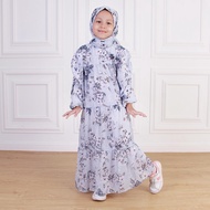 Dungdungkids Gamis Anak Ghasani Ceruty Motif Bunga Pita Lengan Serut Free Jilbab Segi Empat 4 - 12 T