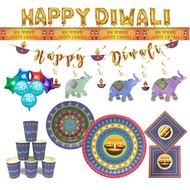 FANGLELAND Happy Deepavali Party Decorations Diwali Theme Disposable Tablewares, Diwali Paper Plate Cup, Elephant Hanging Spiral for Festival of Lights Diwali Family Party Supplies