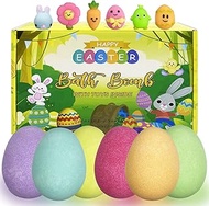 QINGQIU 6 Pack Easter Bubble Bath Bombs with Easter Squishy Toys Inside for Kids Girls Boys Easter Basket Stuffers Gifts