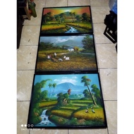 60x80 cm rice harvest painting + wooden frame