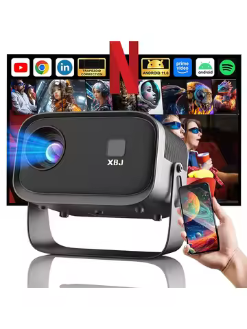 XBJ Portable Projector with WiFi Bluetooth,1080P HD 4K Support, Smart Projector Built-in Apps, Mini 