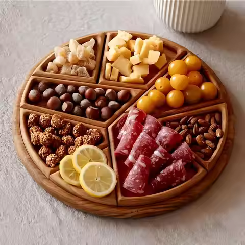 wood fruit plate Food Tray Divided Puzzle Serving Tray wooden Fruit Dessert tray multi-size food tra