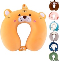 Kids Neck Pillow for Traveling, Upgraded Cartoon Cute Travel Neck Pillow for Kids Boys &amp; Girls, Airplane Memory Foam Travel Pillow for Flight Headrest Sleep, Portable Plane Accessories (Tiger)