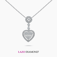 LAZO DIAMOND Dangle Heart Round & Baguette Diamond Necklace in 18k White Gold