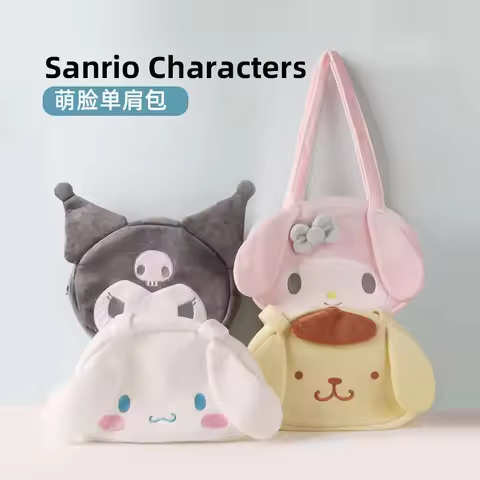 Sanrio Melody Cinnamoroll Kuromi Pompompurin Cute Face Shoulder Bag Plush Large Capacity Commuter Ba