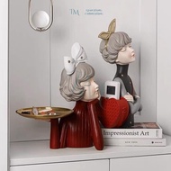 Statue Of The Girl With IKEA Mama decor Tray With Composite Living Room Decoration, Luxury Cabinet Shelves