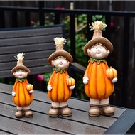Deco Statue Set of 3 Cute and Funny Pumpkin Boys Decorating Home, Shop, Office