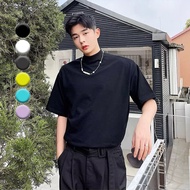 6-Color Men's Slim Fit Short Sleeve T-Shirts - M-3XL Semi-High Neck Summer Basic Tee