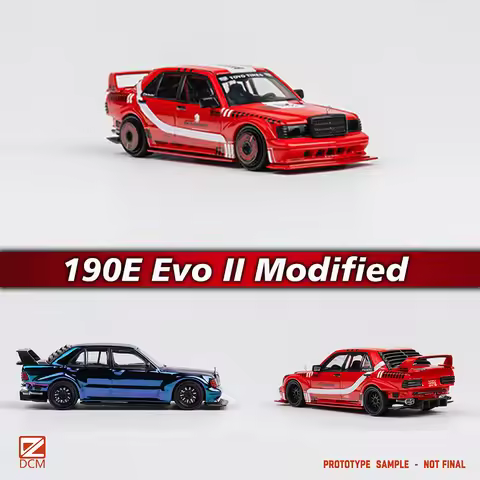 DCM In Stock 1:64 190E EVO II Modified Red Electroplated Diecast Diorama Car Model Collection Miniat