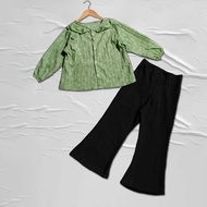 Baju One Set Anak Perempuan Lengan Panjang / Setelan Atasan Bunga dan Bawahan Model Cutbray Terbaru 