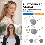 Cyxus Photochromic Metal Frame Anti Blue Light Glasses Computer Gaming Glasses for Men/women 8261