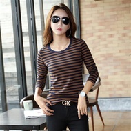 M-4XL Long-Sleeved Versatile t-Shirt~Pure Cotton Sea Soul Shirt Slim-Fit Striped Round Neck t-Shirt 