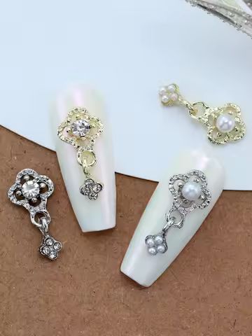 10pcs Nail Art Nail Charm Nail Accessories Exquisite Flower Tassel Pendant Shining Nail Gem Nail Pea