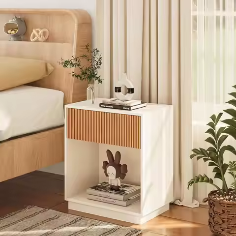 luted Nightstands Set o 2, ern Bede Table with Storage Der and Open Wood Shel, Wood End Table Centur