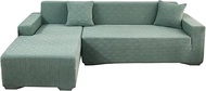 ele ELEOPTION Sectional Sofa Slipcover Couch Cover, Universal Stretch Fabric Sofa Slipcover 2 Piece for Sectional Sofa L Shape Couch Protector (Biscuit Green, L-Shape 3+3 Seater)