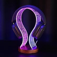 Ammonite Headphone Stand - Walnut Wood Gaming Desk Accessory with LED Lights, USB Power & PCB Patter