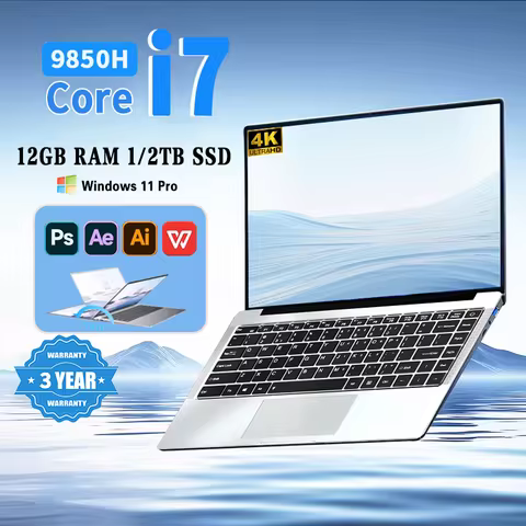 2026 New 14.1" Ultra Slim Laptop 12GB RAM 1/2TB SSD Windows 11 Pro Core i7-9850H Notebook HD Games O