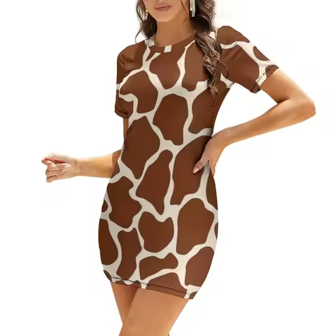 Giraffe Animal Print Africa And Safari Style Short-Sleeved Dress summer dress women 2025 Dress vinta