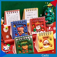 CZ* 2Pcs Mini Christmas Cartoon Desk Calendar Aug 2023 to Dec 2024 Twin-Wire Binding Portable Monthly Schedule Planner New Year Desktop Calendar