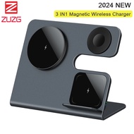 ZUZG 2024 New Generation Aluminum Alloy Magnetic Wireless Charger 3-in-1 Charging Stand Station for IPhone 15 Pro Max 14 Pro Max 13 Pro Max 12 Apple Watch Airpods IWatch