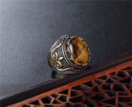 Retro European and American punk tiger eye stone Mens Titanium steel Ring Mens Ring US Size 7-13