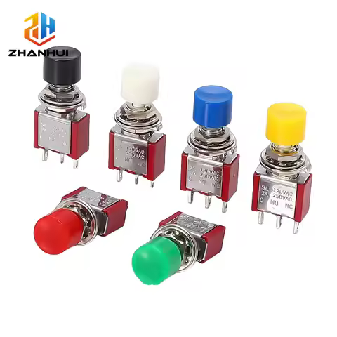 5PCS 6mm 3Pin Toggle Switch C-NO-NC Reset/Latching (ON)-OFF Push Button Switch 5A120V/2A250V