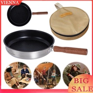 Outdoor Camping Frying Pan with Wooden Handle Cooking Fry Pan Stainless Steel Portable Cooking Pan f