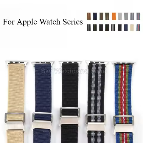 22mm Nylon Watch Strap for Apple Durable Tear Resistant Breathable Comfortable Blue Green Khaki Brow