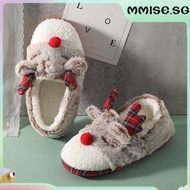[mmise.sg] Women Christmas Elk House Slippers Cozy Home Cotton Shoes for Winter Home Indoor