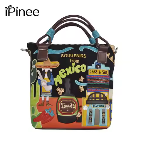 iPinee New Vintga Women Canvas Bag Printing Handbags Personality Designer Classical Messenger Should