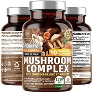 N1N Premium Mushroom Complex [10X Powerful Mushrooms] with Reishi, Lions Mane, Cordyceps, Chaga, Tur