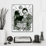 Cetakan Kanvas Petikan Morticia & Gomez Keluarga Addams - Poster Hiasan Dinding Ilustrasi Tatu Vinta