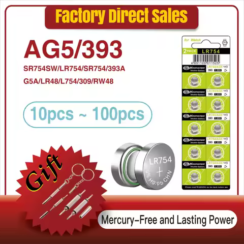 10-100PCS LR754 AG5 Button Batteries SR754SW 393A 393 193 LR48 SR48 G5A L754 1.55V Alkaline Coin Cel