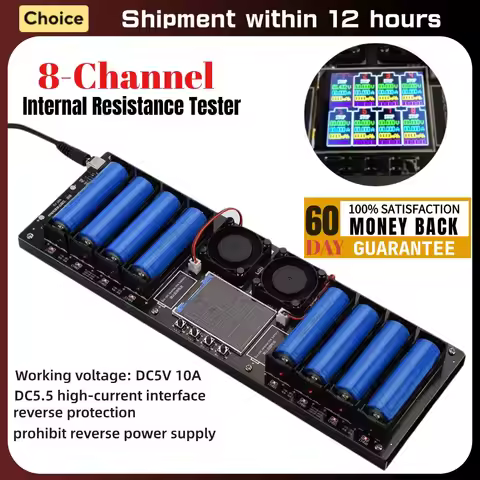 8 Channels 18650 Lithium Battery Tester DC Port 2.4-inch Color Screen Digital Battery Power Detector