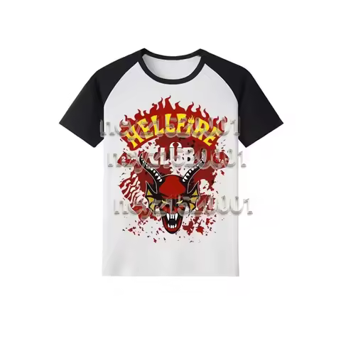 Plus-Size Loose Demon 3D Print T-Shirt with Dark Dice Elements, Short Sleeve, Trendy for TV Show Fan