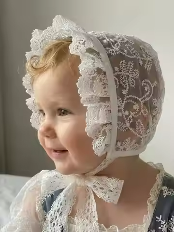 1pcsSoft Baby Girl Palace Princess Hat Lace Heavy Embroidery Newborn Baptism Beanie Baby Hat White /