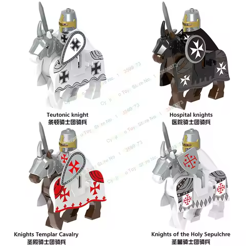 Medieval Military Cavalry Crusader Mounts War Horse Teutonic Knights Templar Building Blocks Bricks 