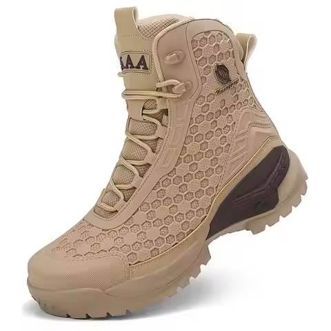 High-Top Leather Men's Boots Breathable Desert Combat Boots Outdoor Non-slip Hiking Boots Men Motorc
