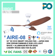 PO AIRE-08 52" Smart WIFI-Enabled Ceiling Fan with 20W Dimmable RGB LED Light Kit (Optional)