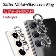 Glitter Metal Lens Cover for Samsung Galaxy A55/A54/A34/A24/A14/M54 Camera Lens Protector with Glass Film for Samsung A15/A35