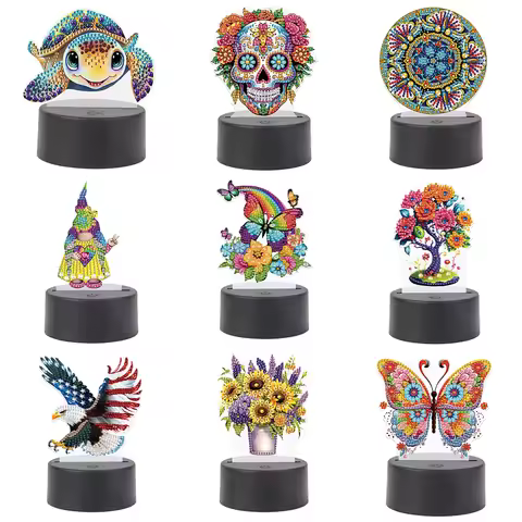 Flower Animal Diamond Painting Night Light Acrylic DIY Diamond Painting Table Lamp 5D DIY Diamond Pa