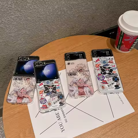 3D Anime Cute Cartoon O-One P-Piece Luffy Folding Phone Case For Samsung Z Flip 3 4 5 6 7 zflip7 sho