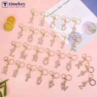 TIMEKEY Crystal Crown 26 Letter Rhinestone Keychain Charm Gold Plated Key Ring Bag Car Key Chains DI